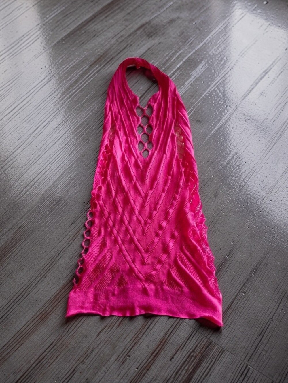 Bright Pink Stretchy Lingerie Cut-Out Halter Dress  💕 😍